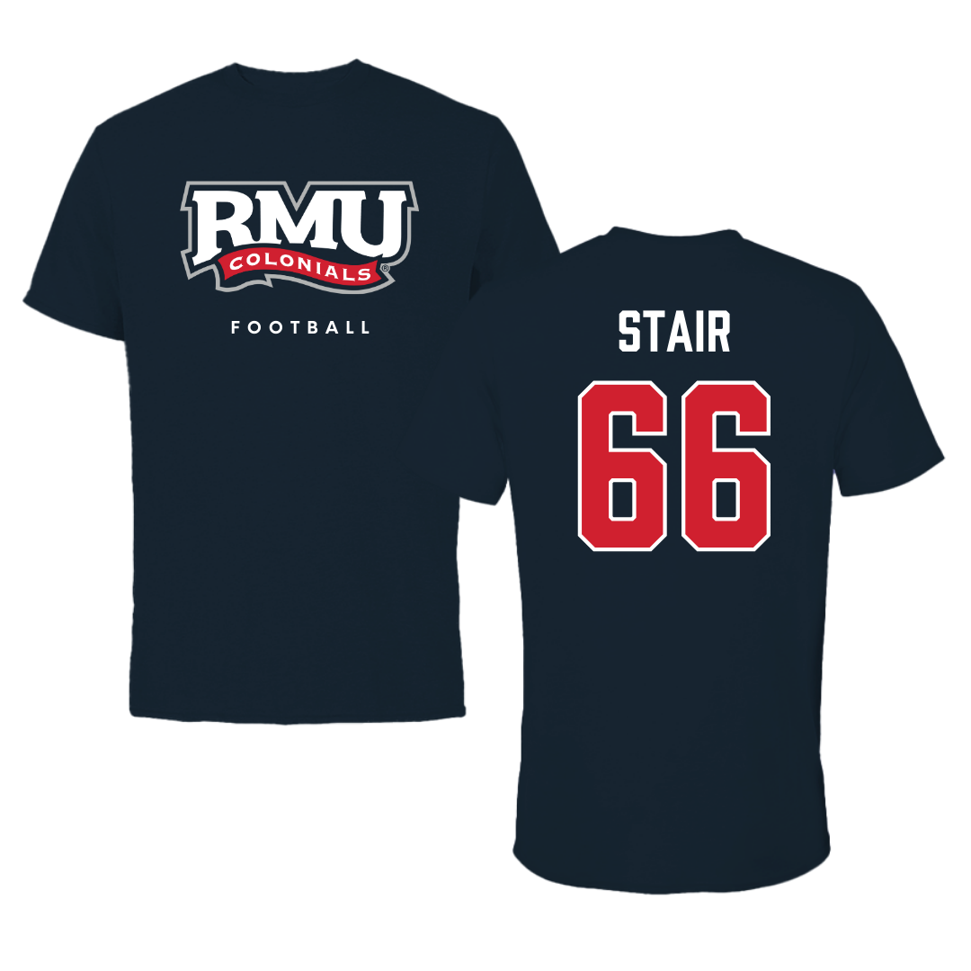 Robert Morris University Football Navy Performance Tee - #66 Aidan Stair