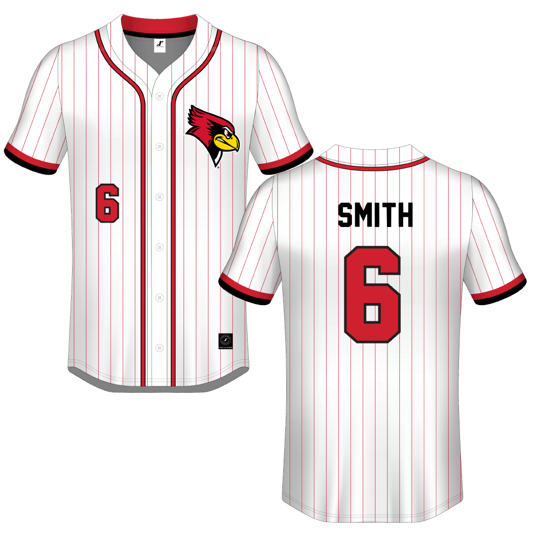 Illinois State University White Pinstripe Button-Down Jersey - #6 Noah Smith