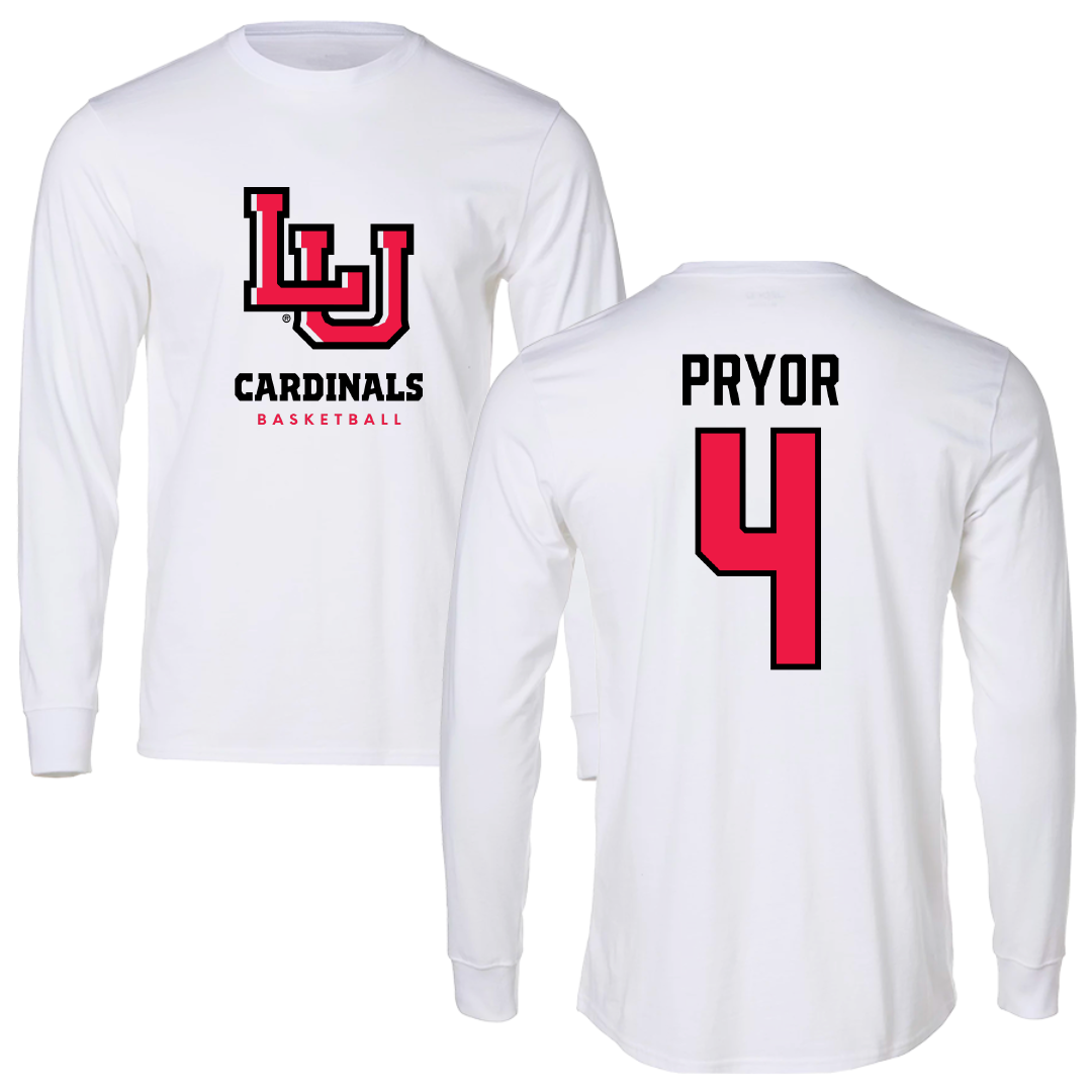 Lamar University Basketball White Performance Long Sleeve - #4 Chris Pryor
