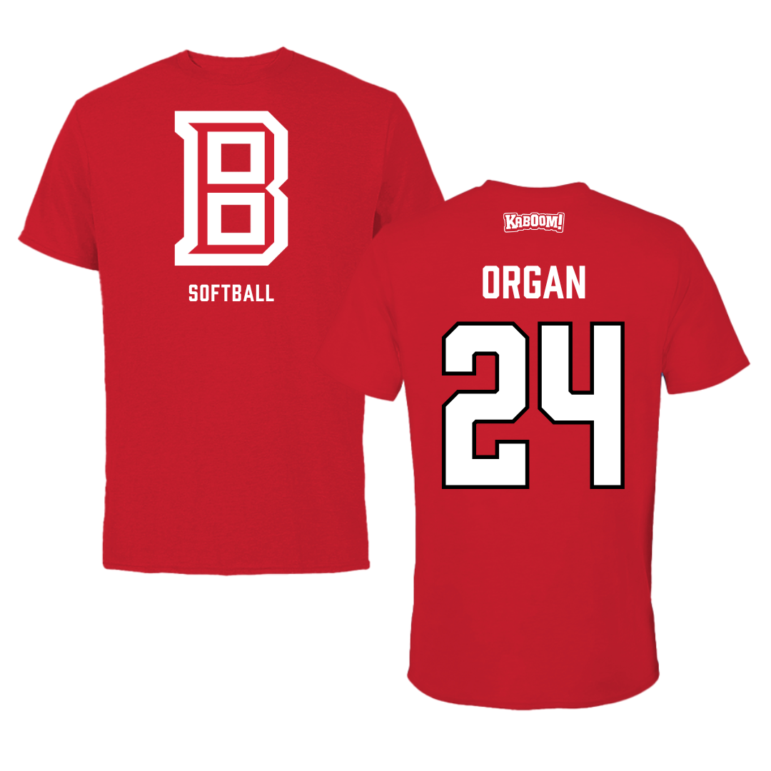 Bradley University Softball Red Block Performance Tee - #24 Hannah Organ