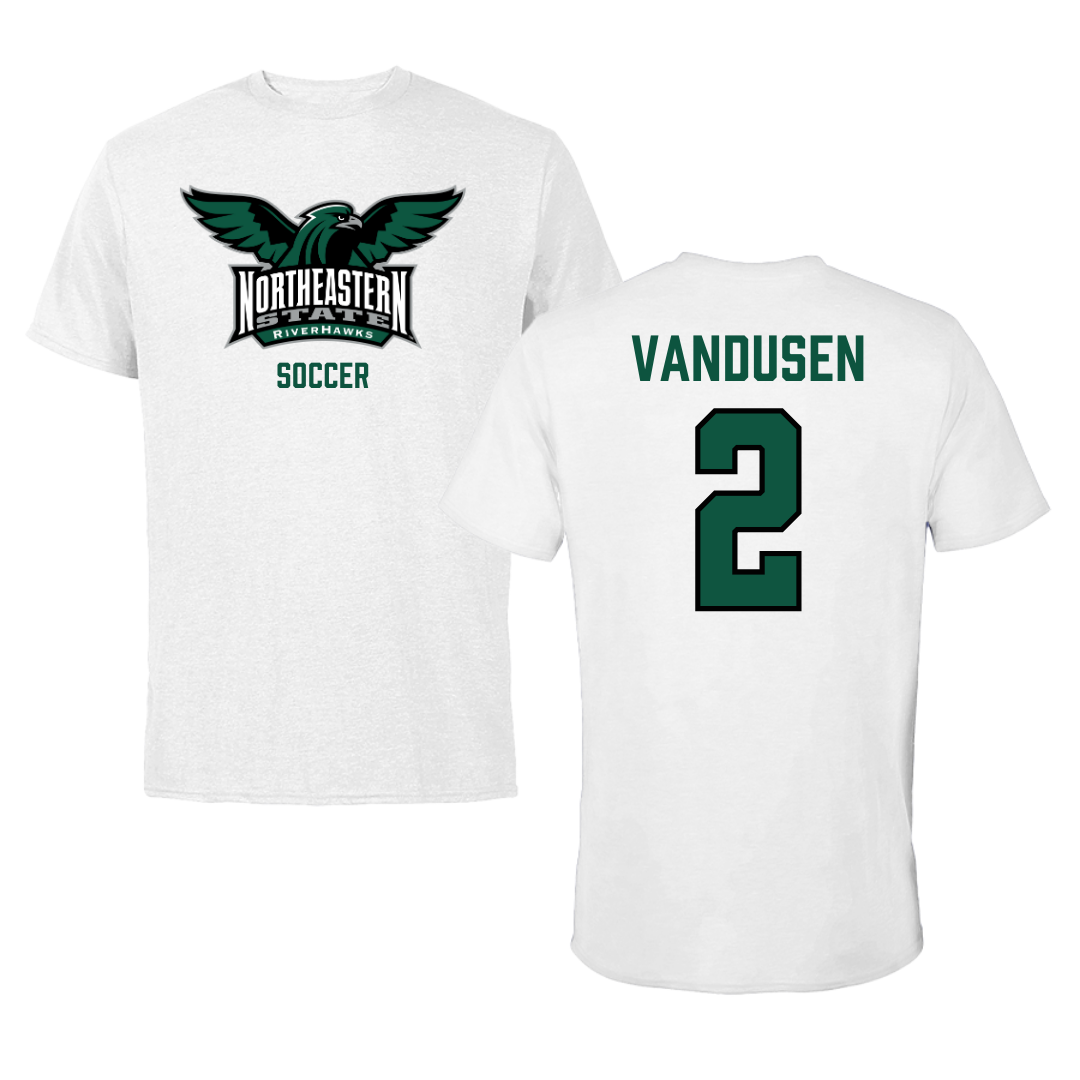 Northeastern State University Soccer White Performance Tee - #2 Ethan VanDusen