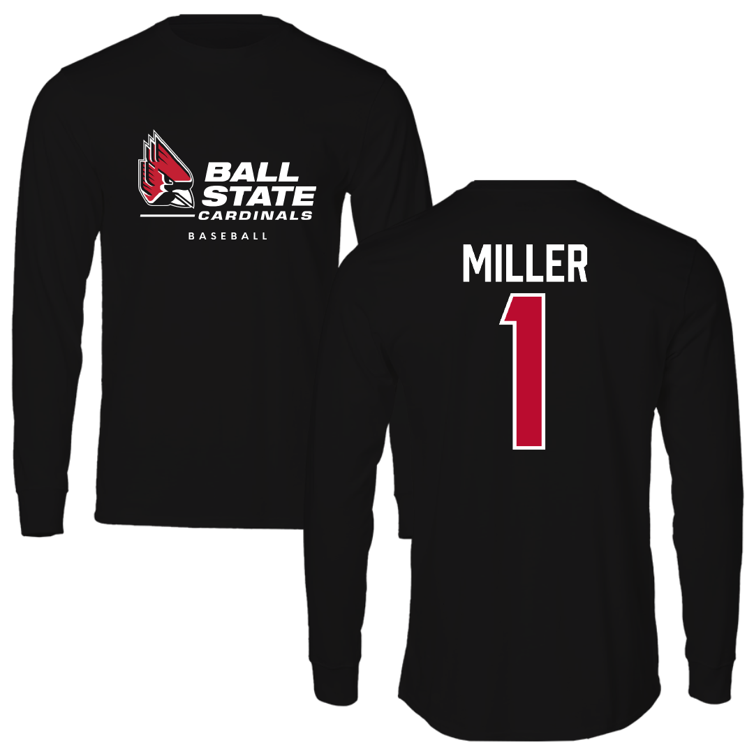 Ball State University Baseball Black Performance Long Sleeve - #1 Grant Miller