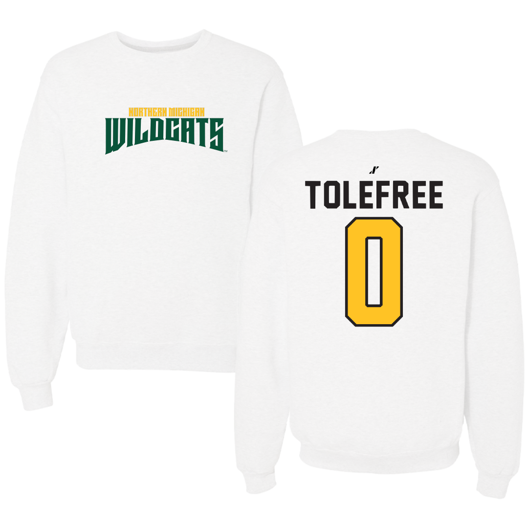 Northern Michigan University Basketball White Classic Crewneck - #0 Najashi Tolefree