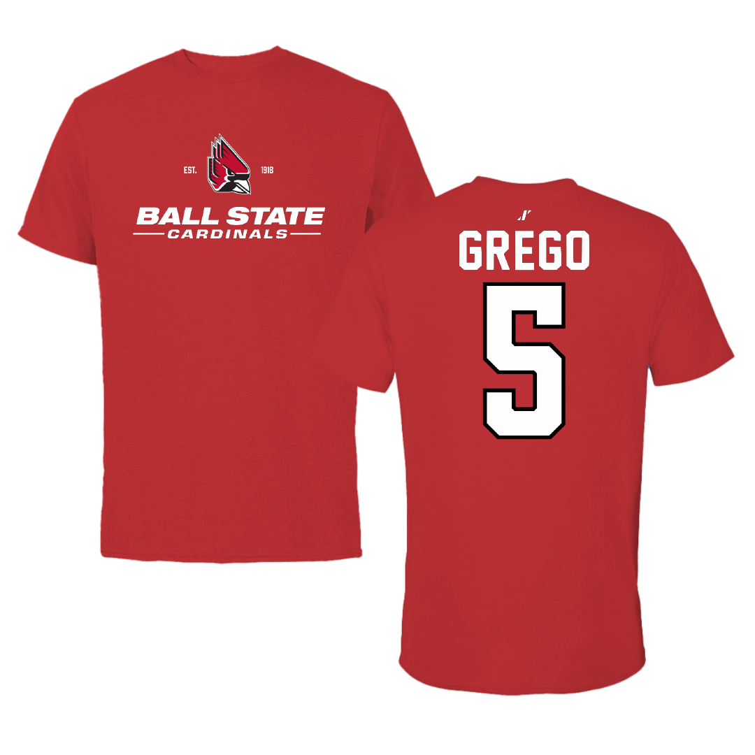 Ball State University Baseball Red General Tee - #5 Dylan Grego