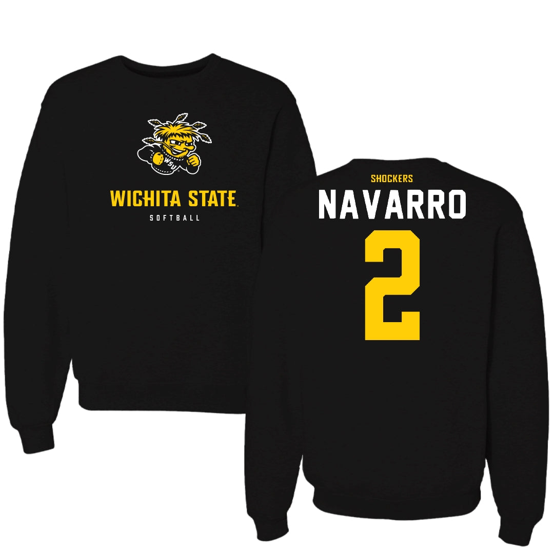 Wichita State University Softball Black Block Crewneck - #2 Makayla Navarro