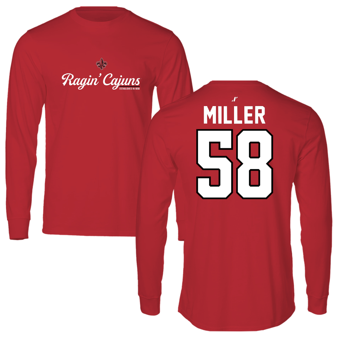 University of Louisiana at Lafayette Football Red General Long Sleeve - #58 Grant Miller
