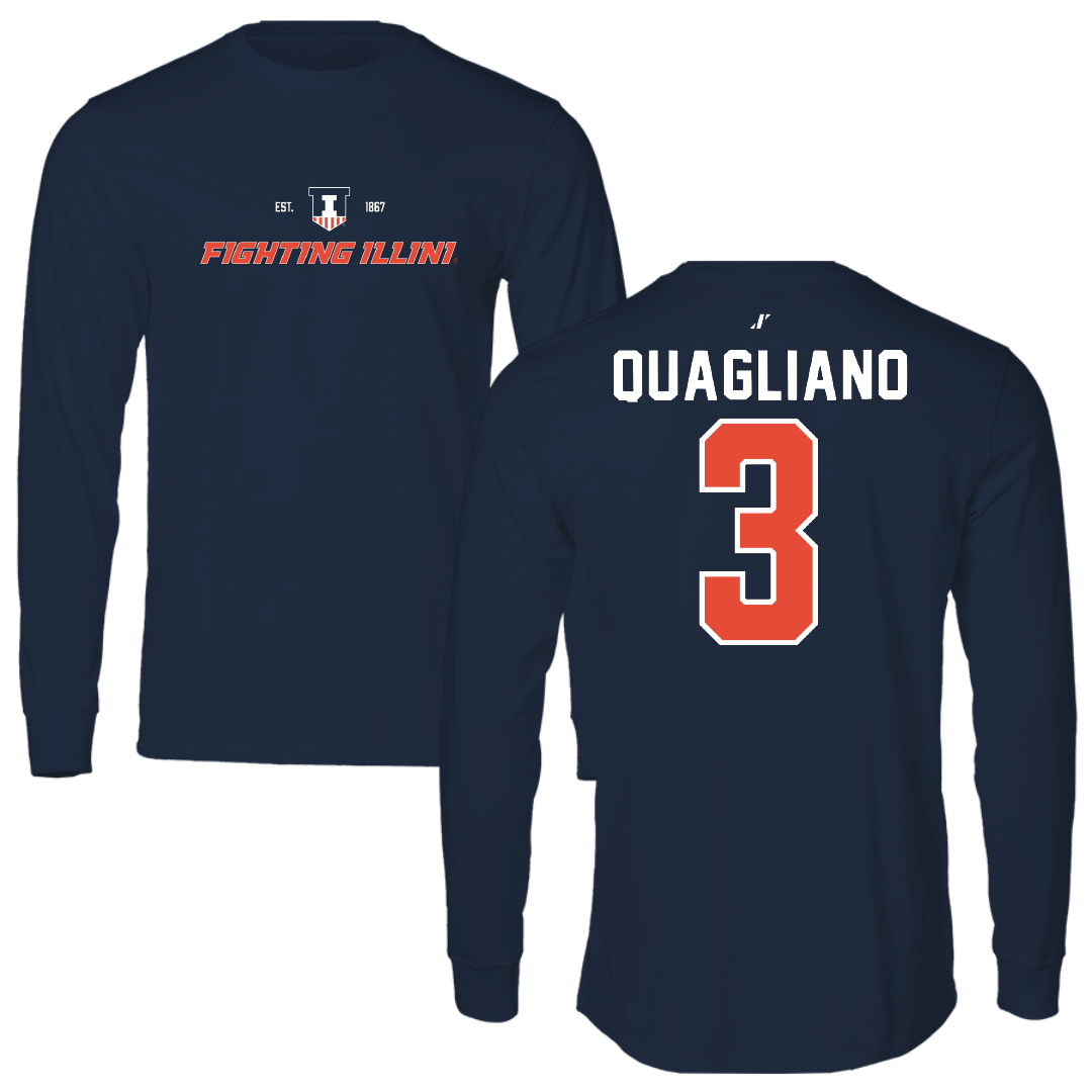 University of Illinois Baseball Navy General Performance Long Sleeve - #3 Coltin Quagliano