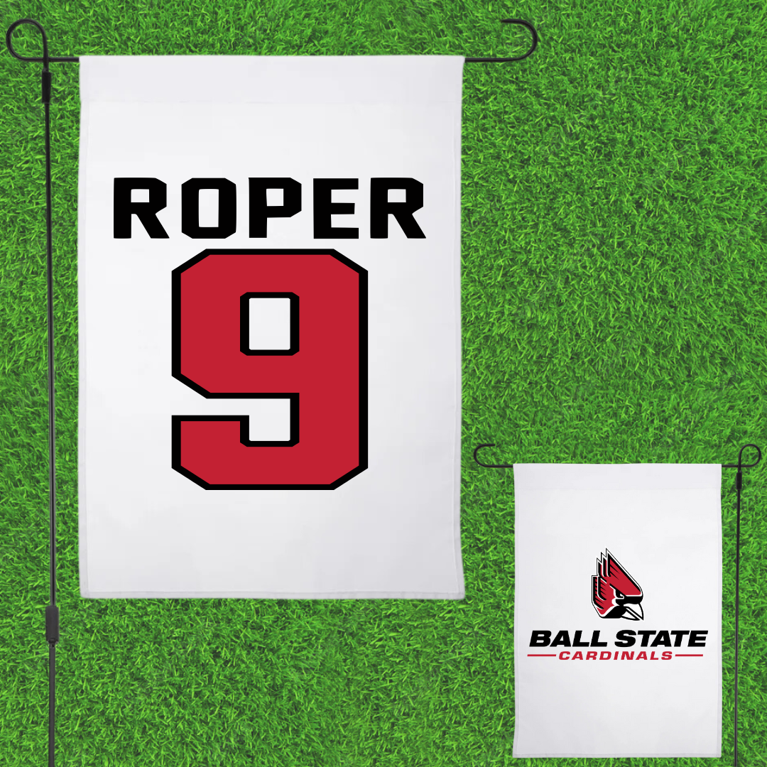 Ball State University Soccer White Garden Flag - #9 Emily Roper