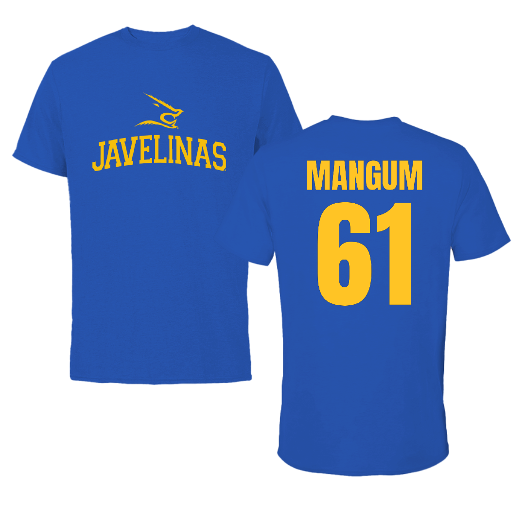 Texas A&M University-Kingsville Football Blue Performance Tee - #61 Hunter Mangum