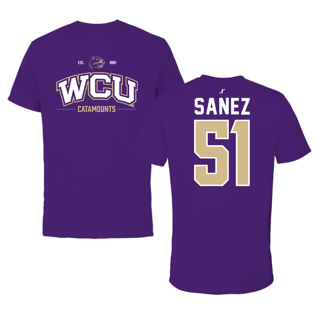 Western Carolina University Football Purple General Tee - #51 Aaron Sanez
