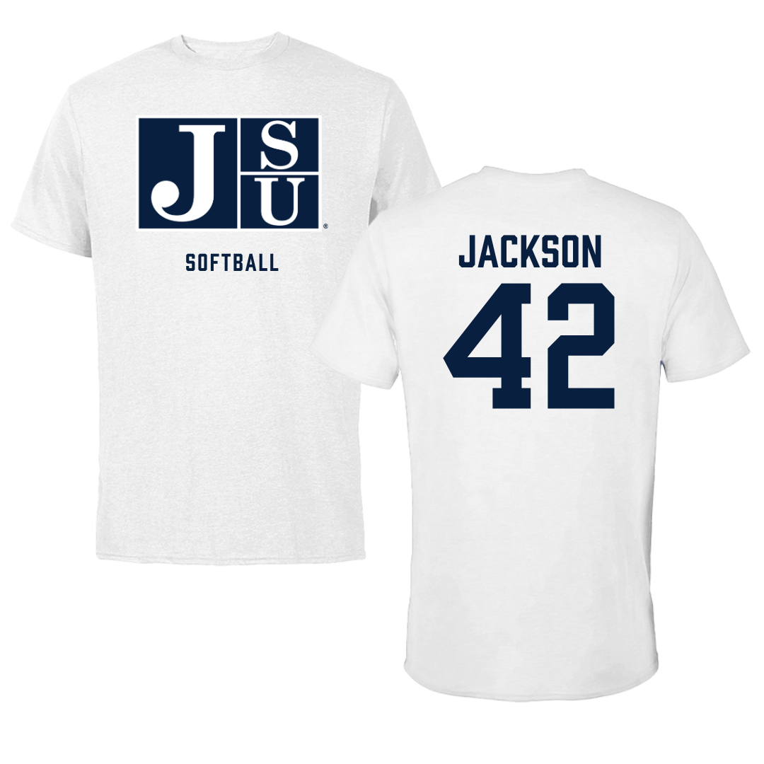 Jackson State University Softball White Tee - #42 Jace Jackson