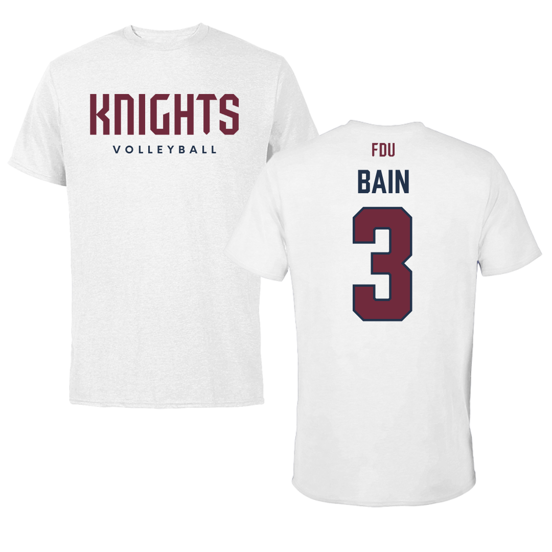 Fairleigh Dickinson University-Metropolitan Campus Volleyball White Tee - #3 Avery Bain