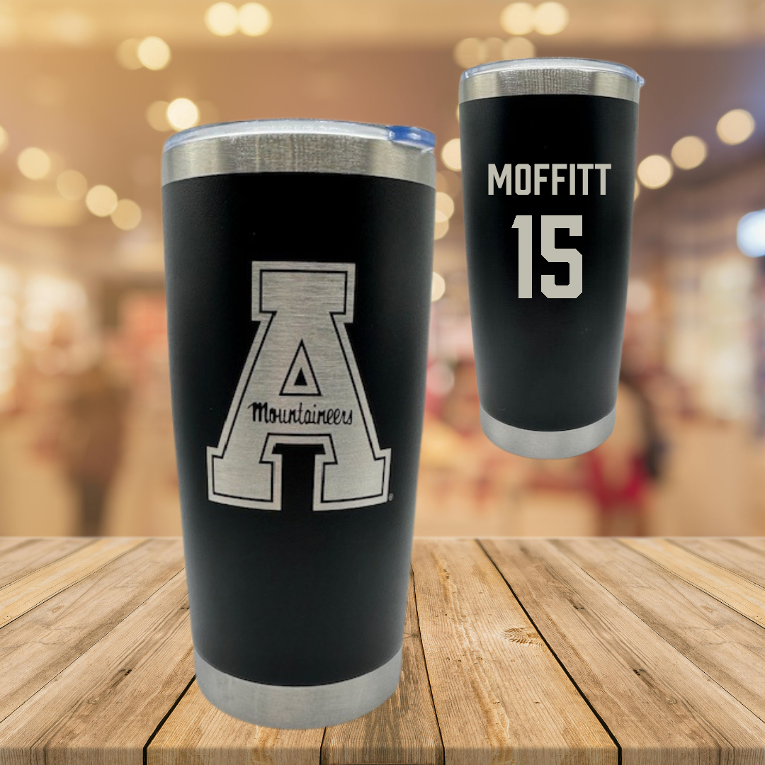 Appalachian State University Basketball Black Stainless Steel Tumbler - #15 Rylan Moffitt