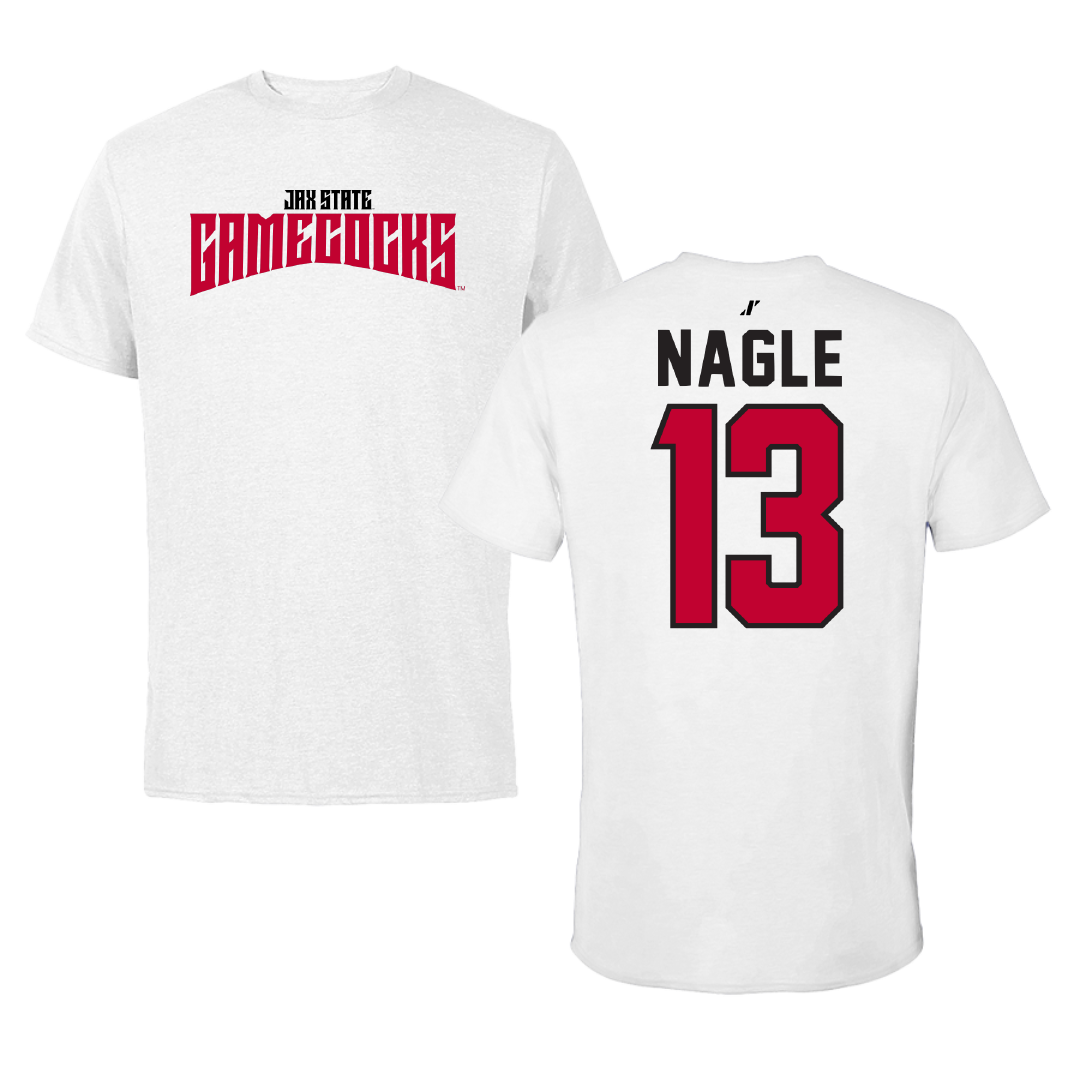 Jacksonville State University Soccer White Classics Performance Tee - #13 Tia Nagle