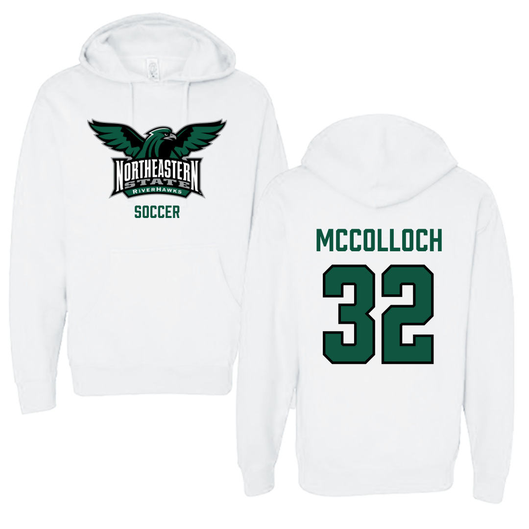 Northeastern State University Soccer White Hoodie - #32 Cameron McColloch