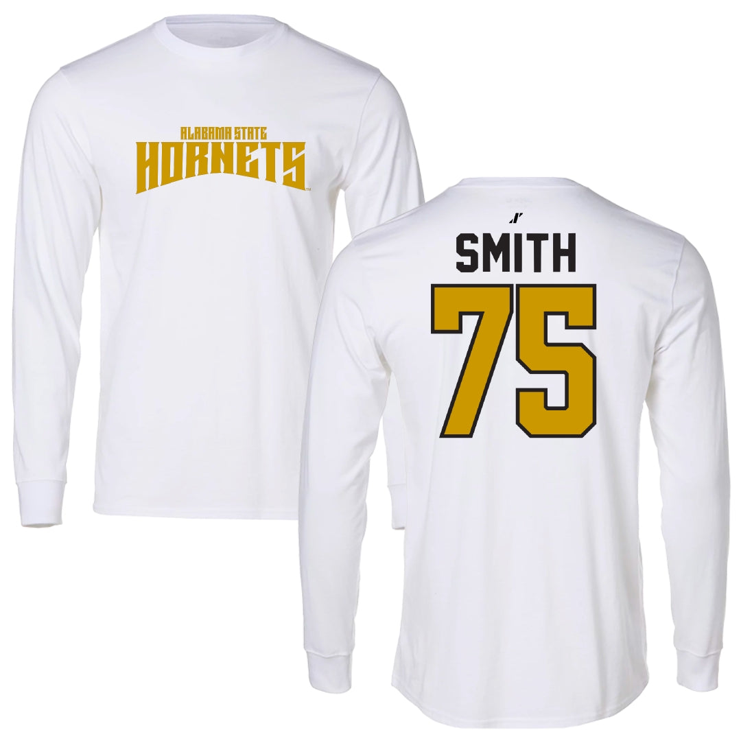 Alabama State University Football White Classic Long Sleeve - #75 Cameron Smith