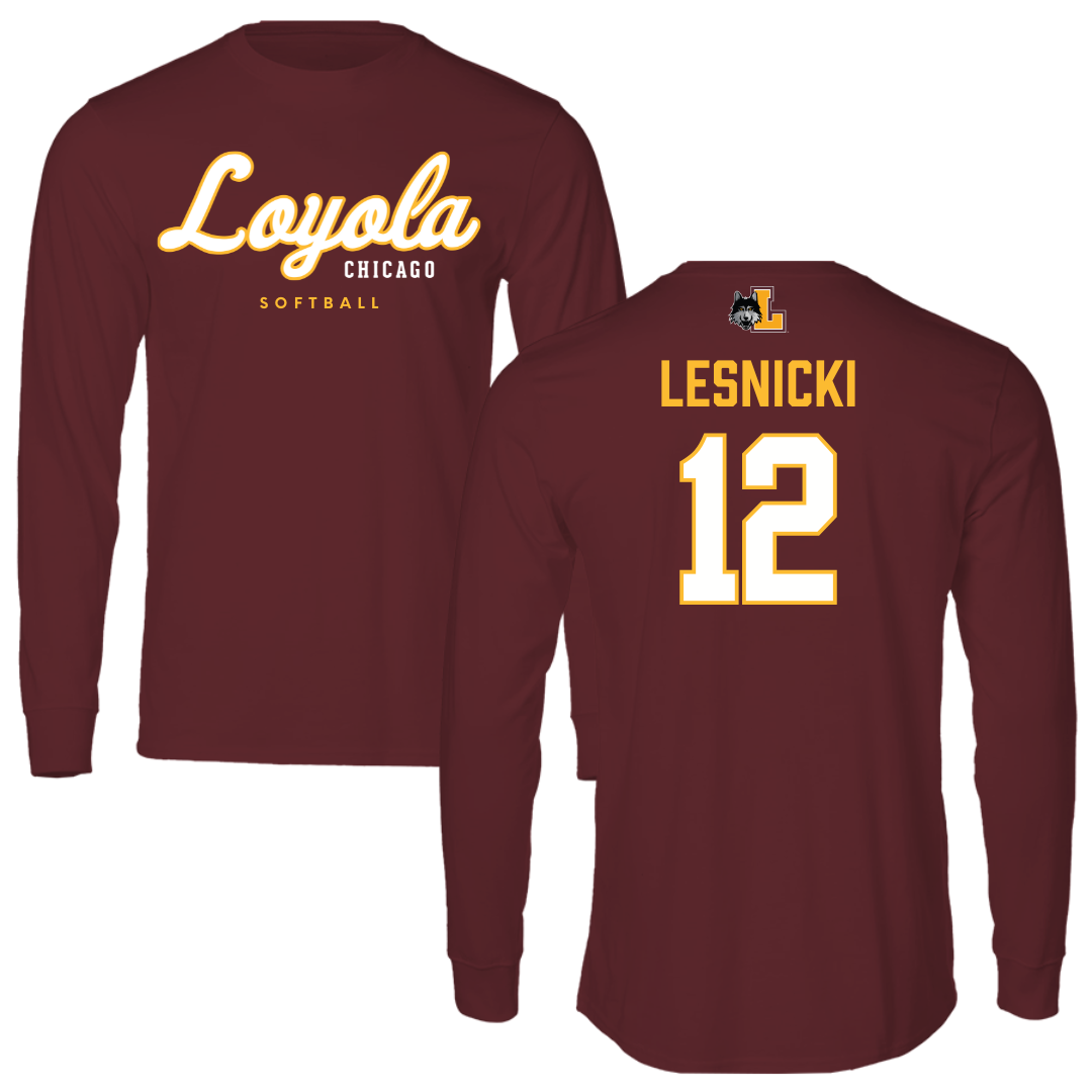 Loyola University-Chicago Softball Maroon Block Long Sleeve - #12 Nat Lesnicki
