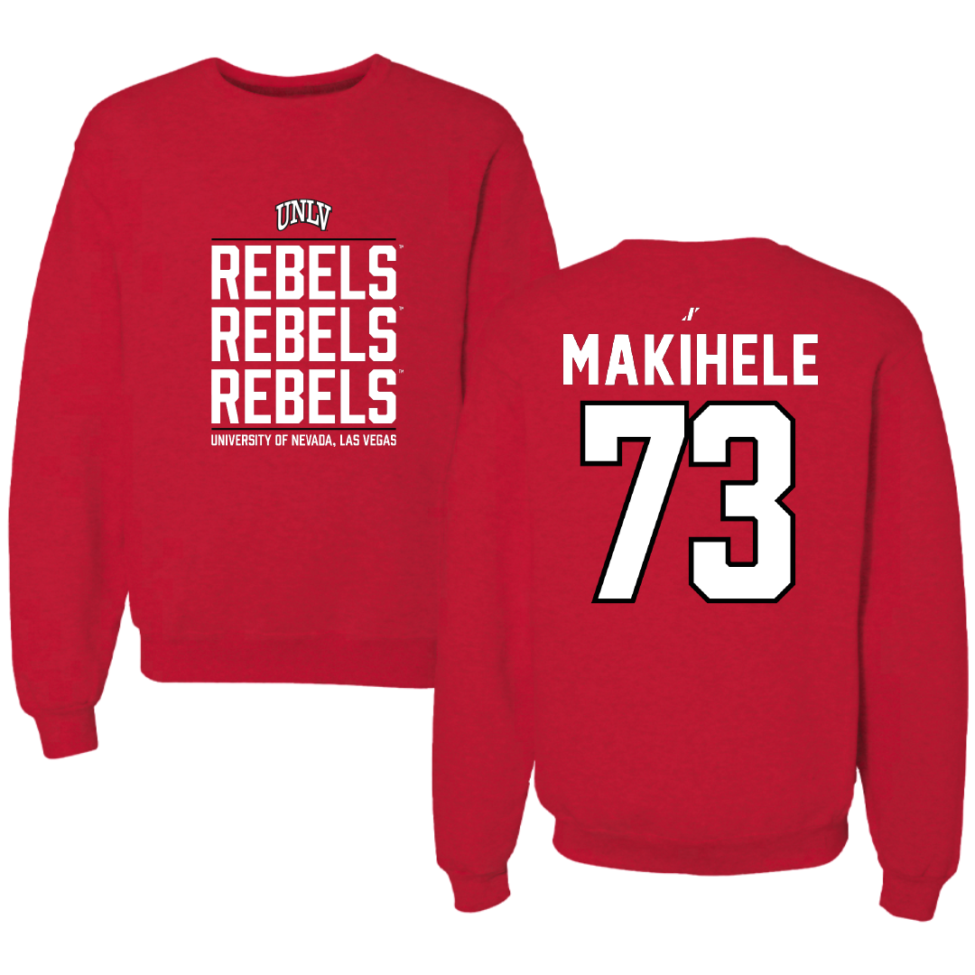 University of Nevada-Las Vegas Football Red General Crewneck - #73 Alani Makihele