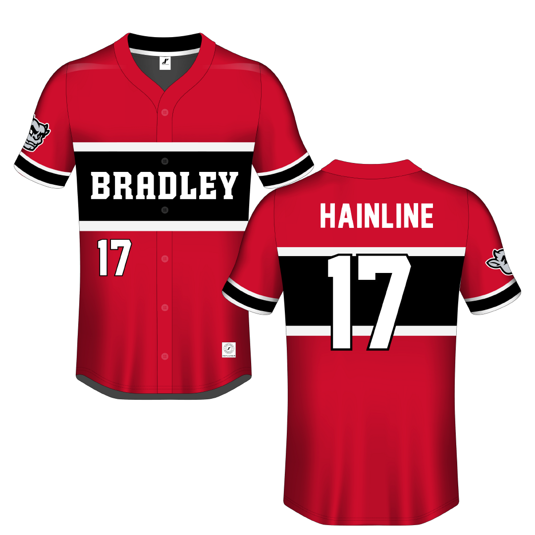 Bradley University Red Button-Down Jersey - #17 Nick Hainline