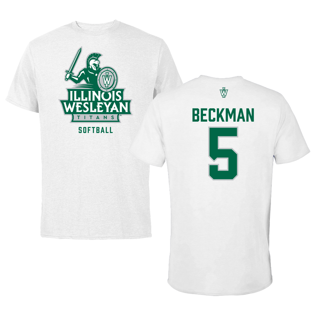 Illinois Wesleyan University Softball White Performance Tee - #5 Anna Beckman
