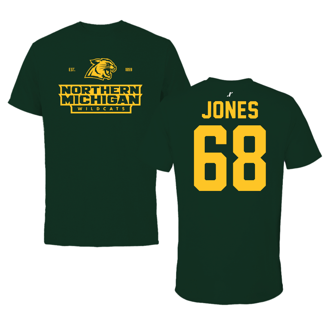 Northern Michigan University Football Forest Green General Tee - #68 Tommy Jones