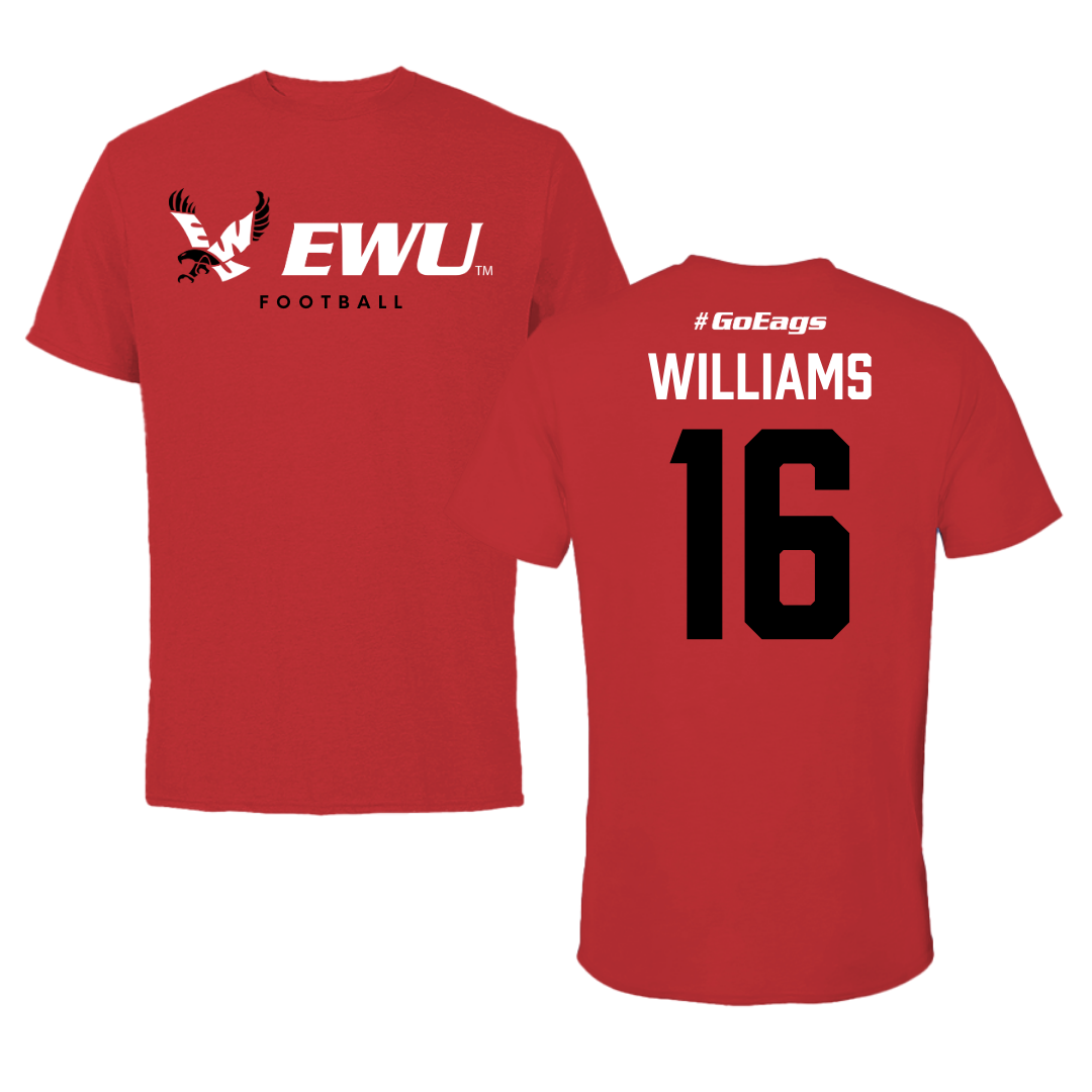 Eastern Washington University Football Red Block Tee - #16 Miles Williams