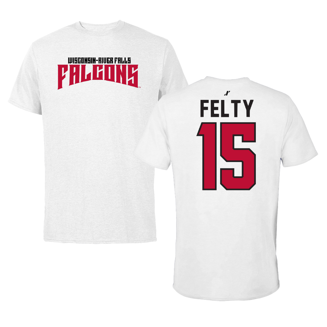 University of Wisconsin-River Falls Soccer White Classic Tee - #15 Elizabeth Felty