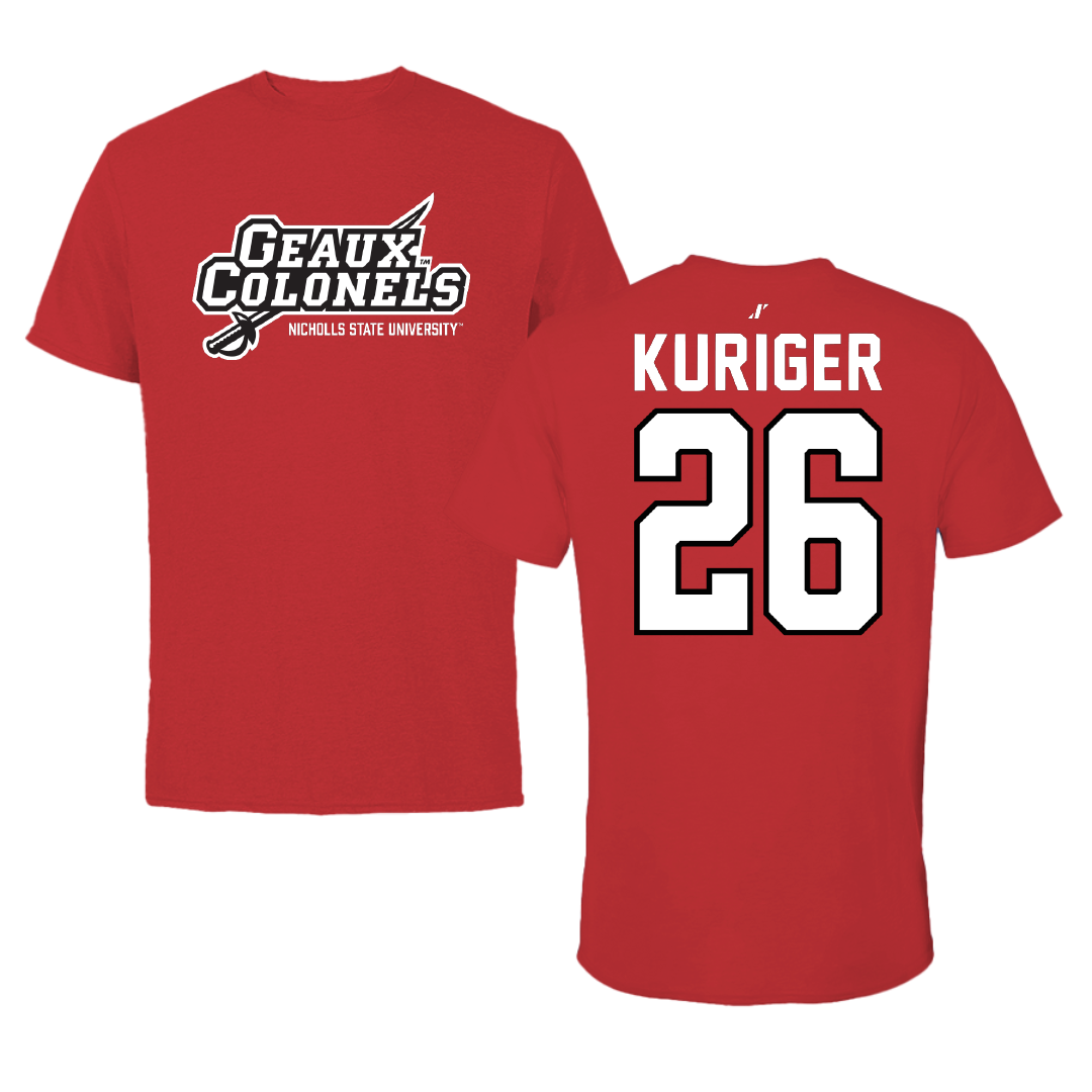 Nicholls State University Baseball Red General Tee - #26 Brayden Kuriger
