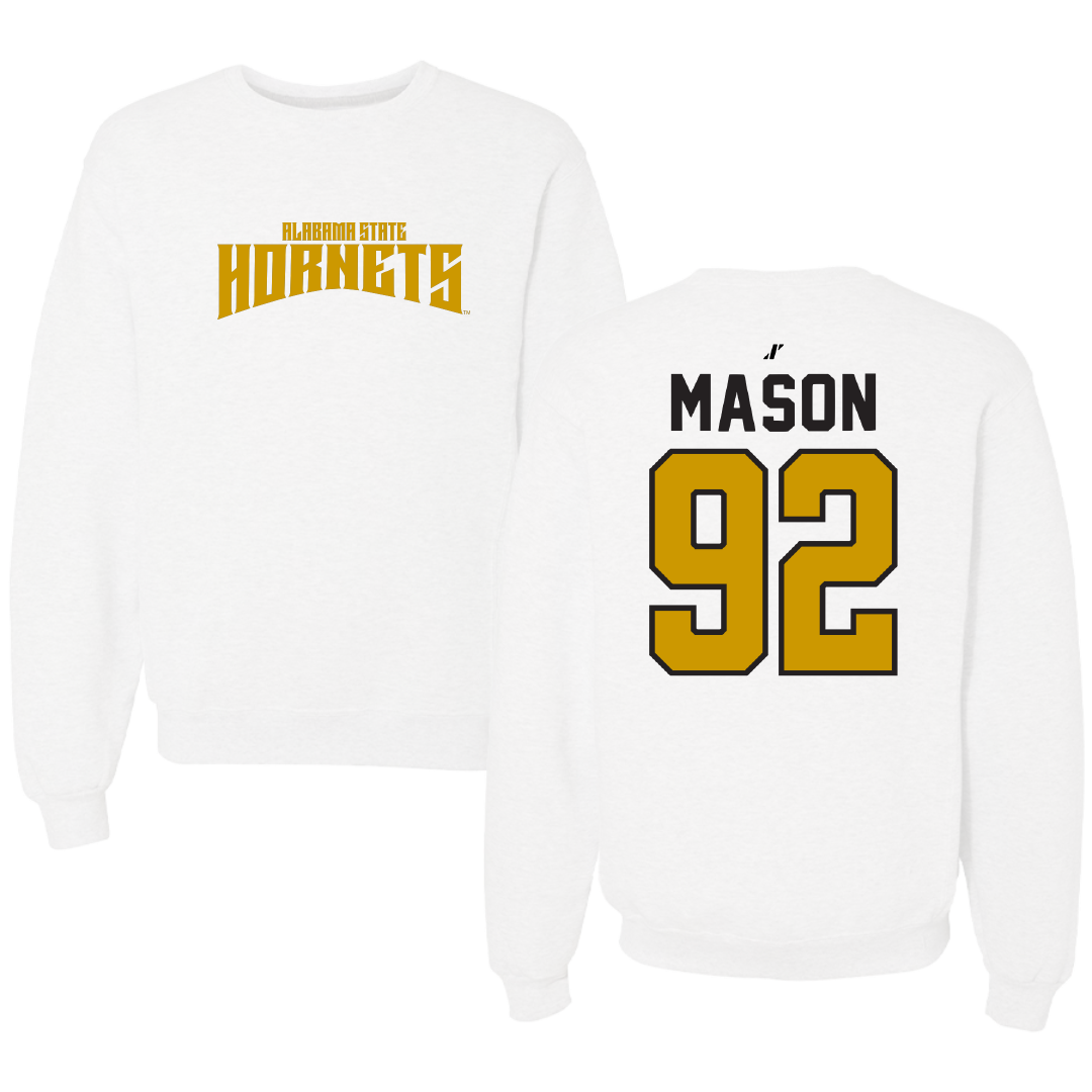 Alabama State University Football White Classic Crewneck - #92 Ajani Mason