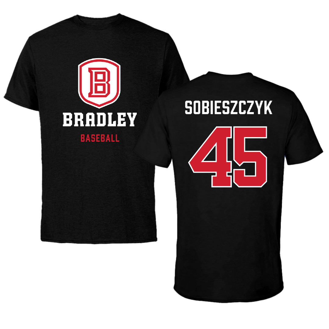 Bradley University Baseball Black Block Performance Tee - #45 Isaac Sobieszczyk