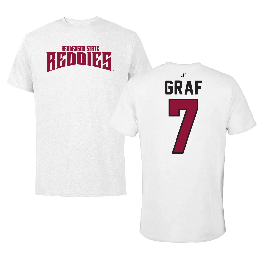 Henderson State University Baseball White Classic Performance Tee - #7 Ty Graf