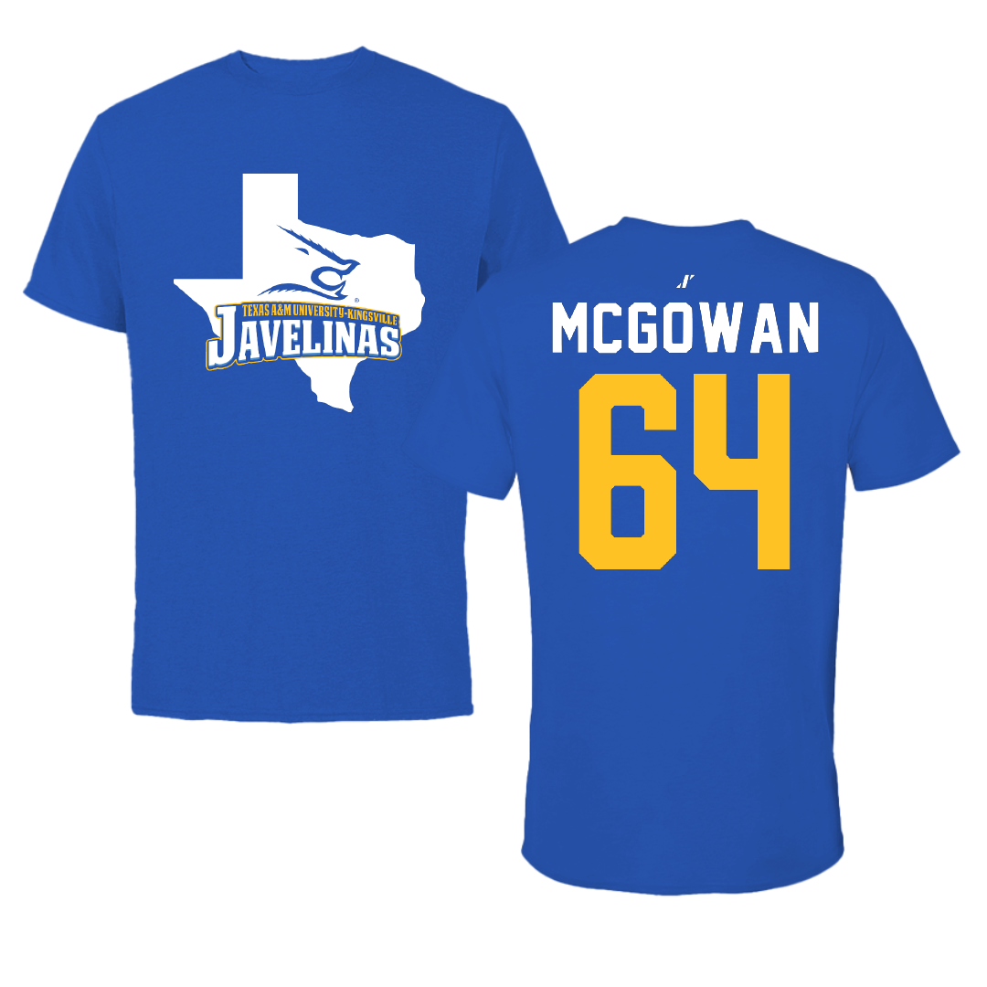 Texas A&M University-Kingsville Football Blue State Tee - #64 Kevaughnte McGowan