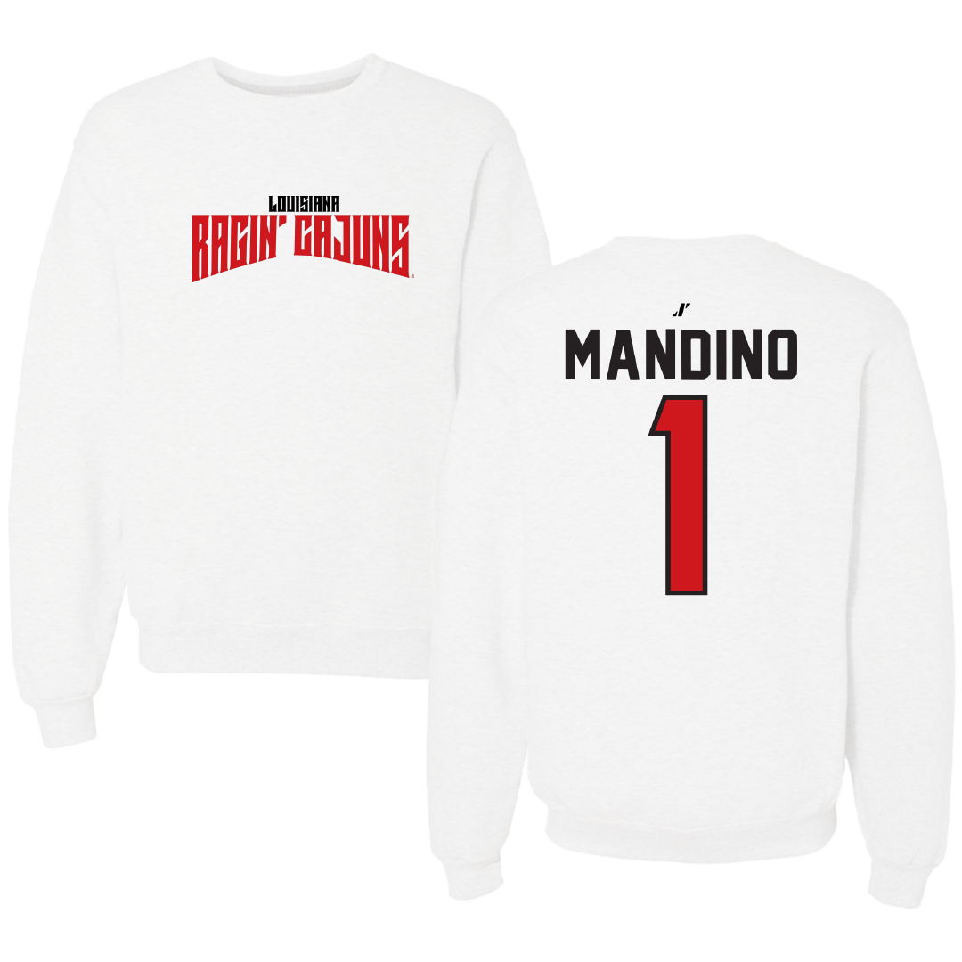 University of Louisiana at Lafayette Baseball White Classic Crewneck - #1 Maddox Mandino