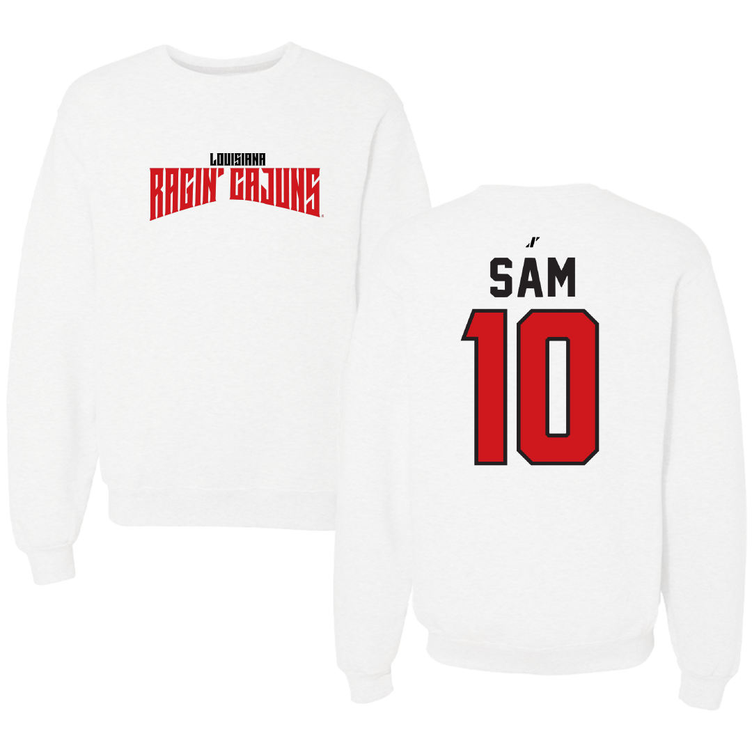 University of Louisiana at Lafayette Basketball White Classic Crewneck - #10 Aasia Sam