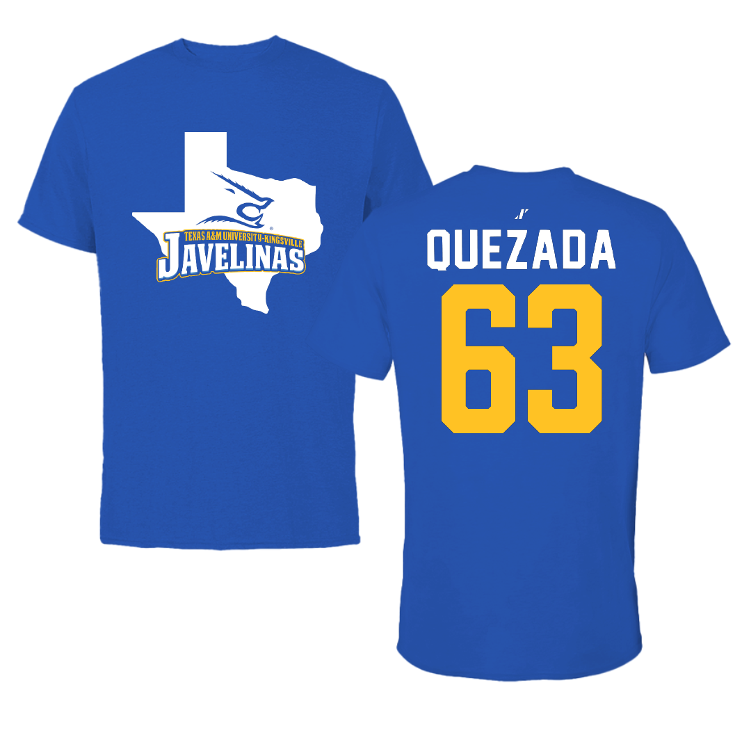 Texas A&M University-Kingsville Football Blue State Performance Tee - #63 Juan Quezada