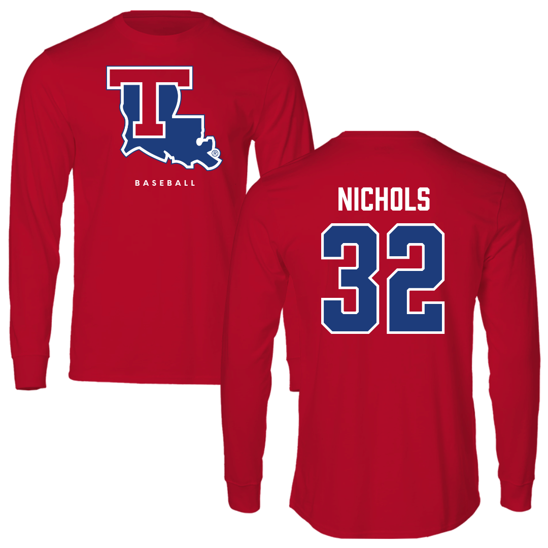 Louisiana Tech University Baseball Red Performance Long Sleeve - #32 Luke Nichols