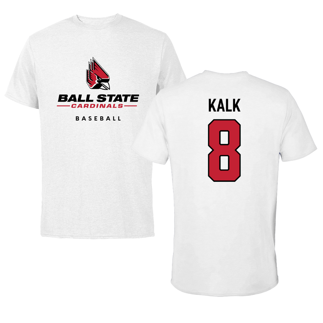 Ball State University Baseball White Performance Tee - #8 Max Kalk