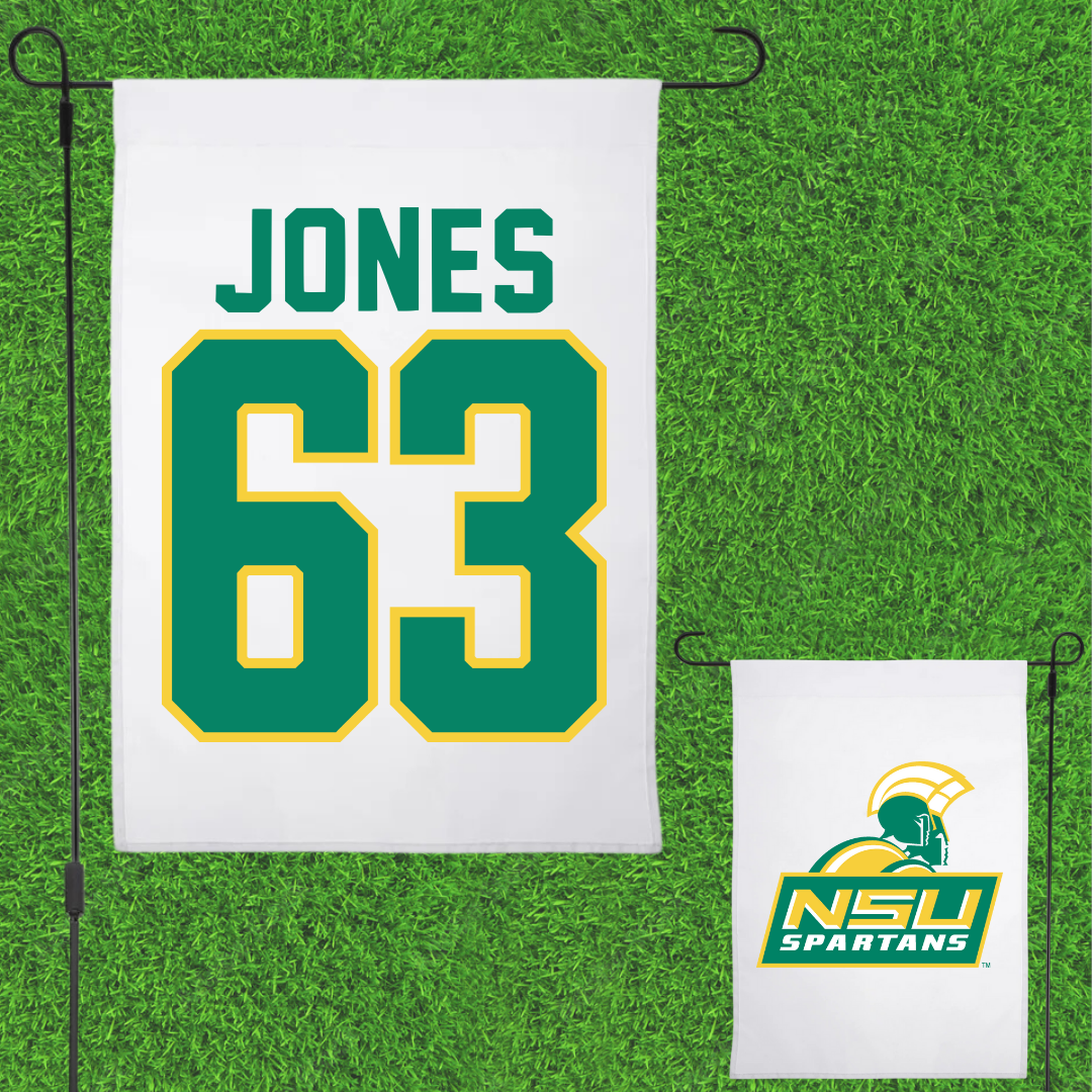 Norfolk State University Football White Garden Flag - #63 Chris Jones