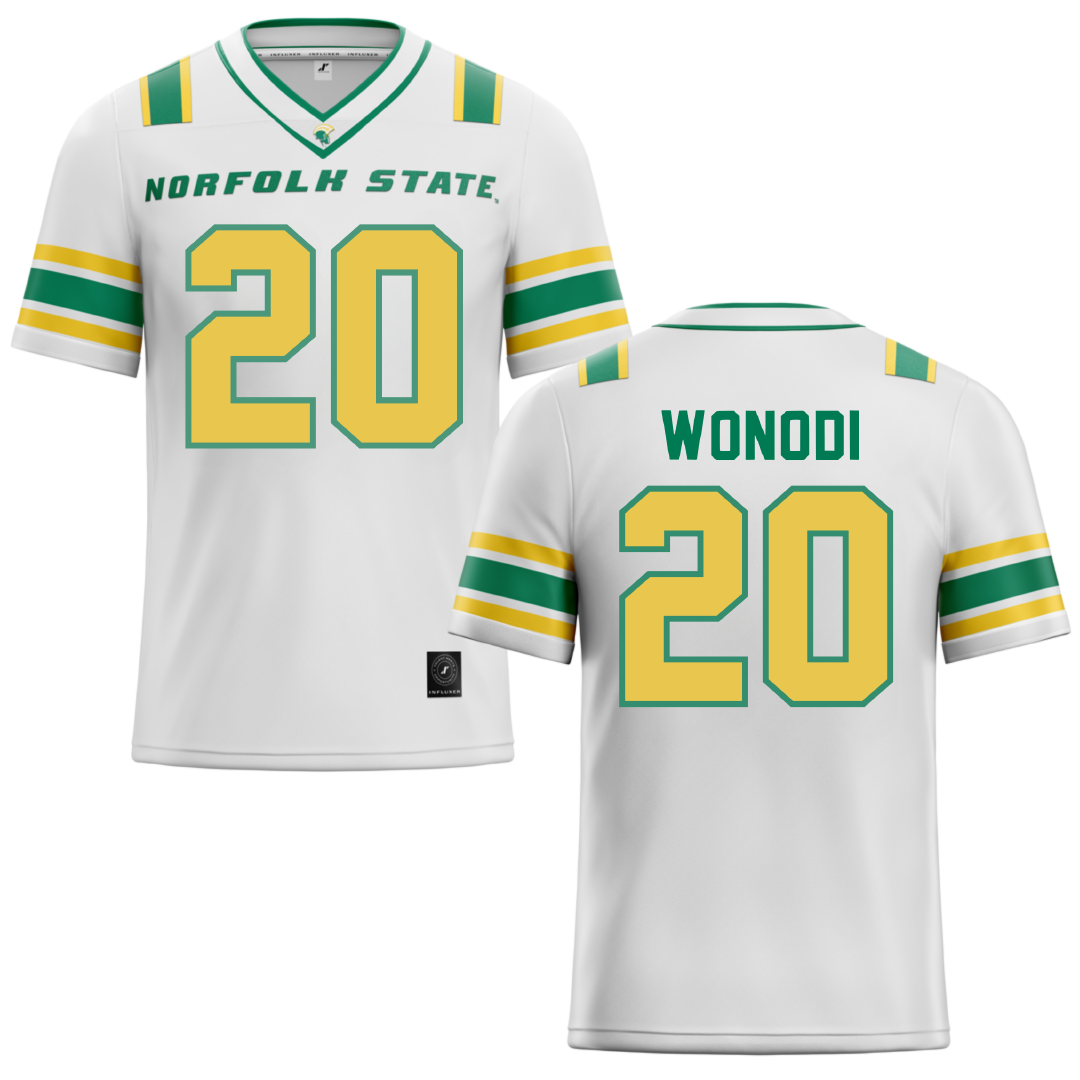 Norfolk State University White Football Jersey - #20 Jason Wonodi
