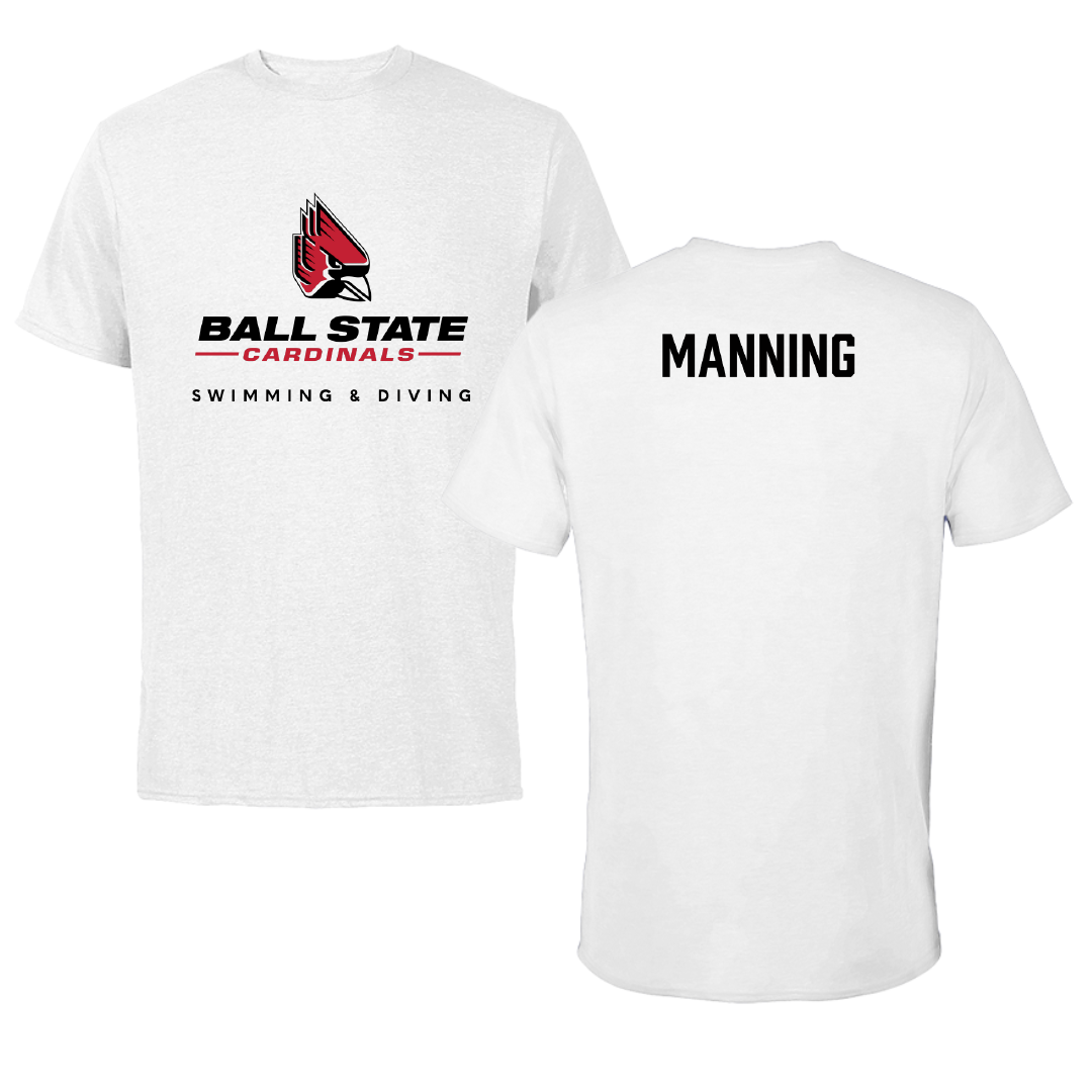 Ball State University Swimming & Diving White Performance Tee - Reece Manning