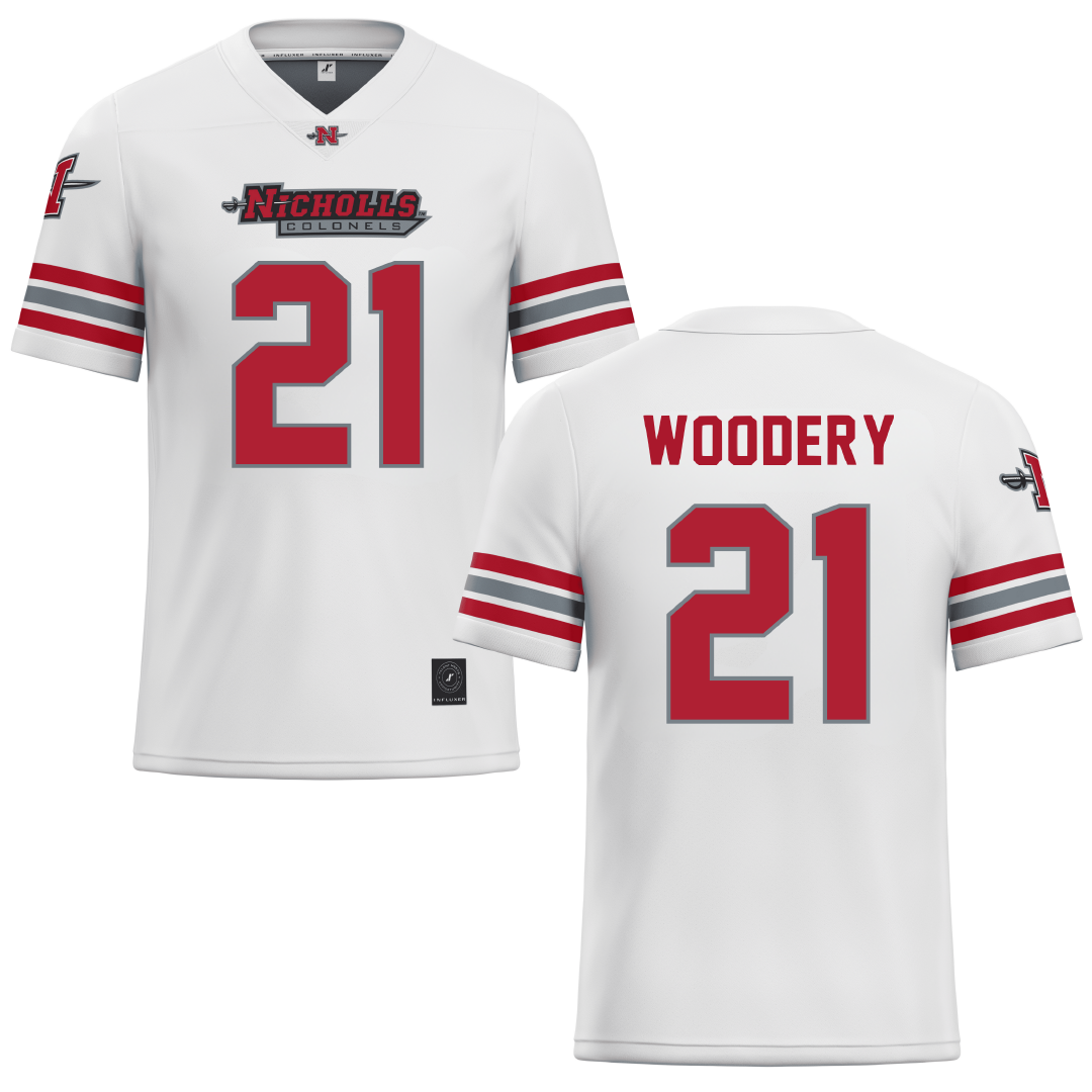Nicholls State University White Football Jersey - #21 Malik Woodery