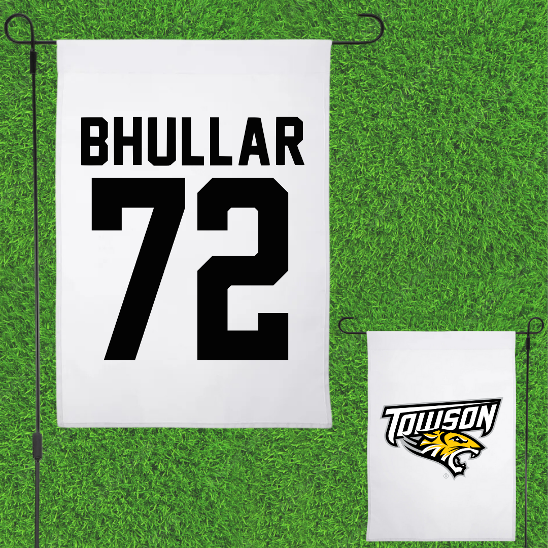 Towson University Football White Garden Flag - #72 Sahil Bhullar
