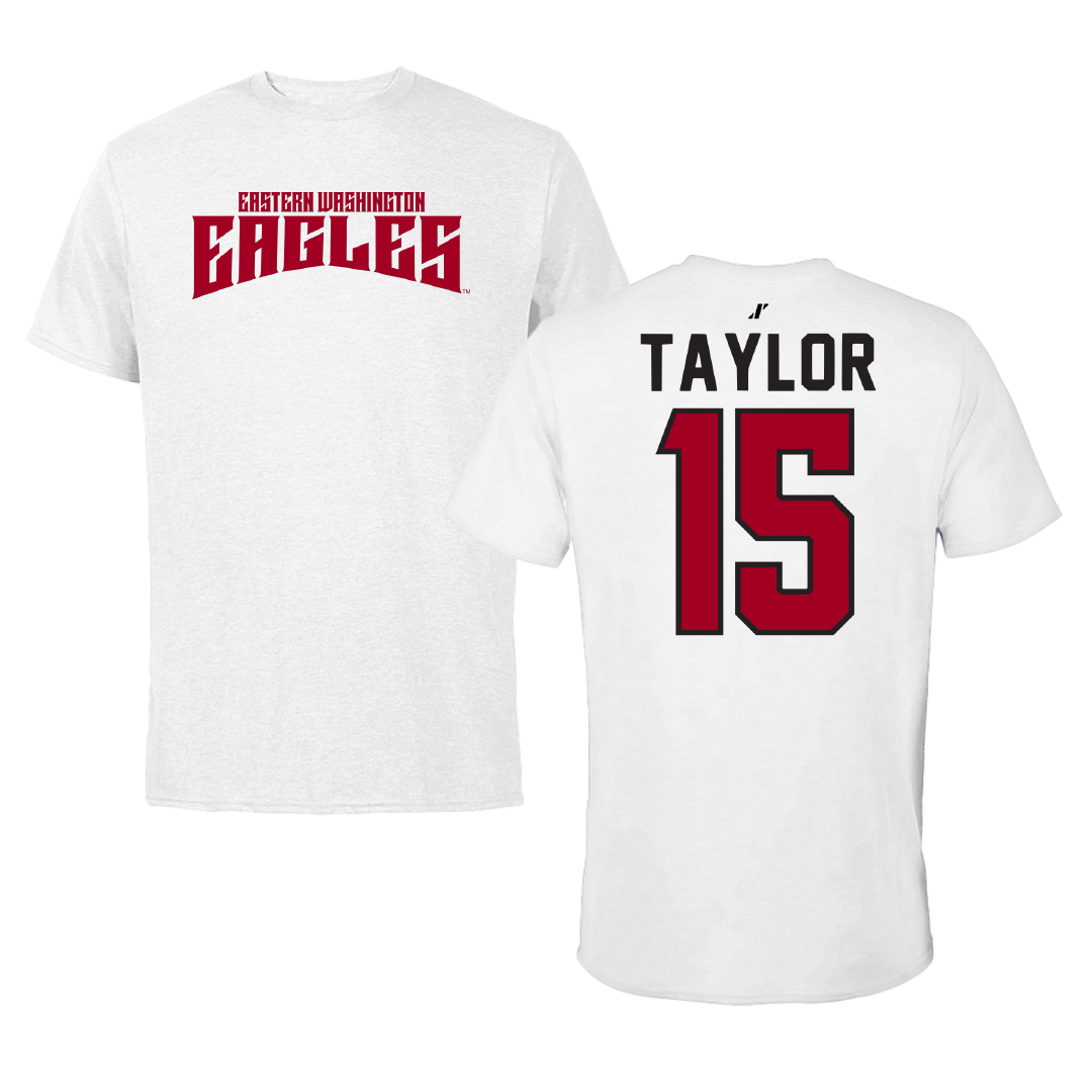 Eastern Washington University Football White Classic Performance Tee - #15 Jared Taylor