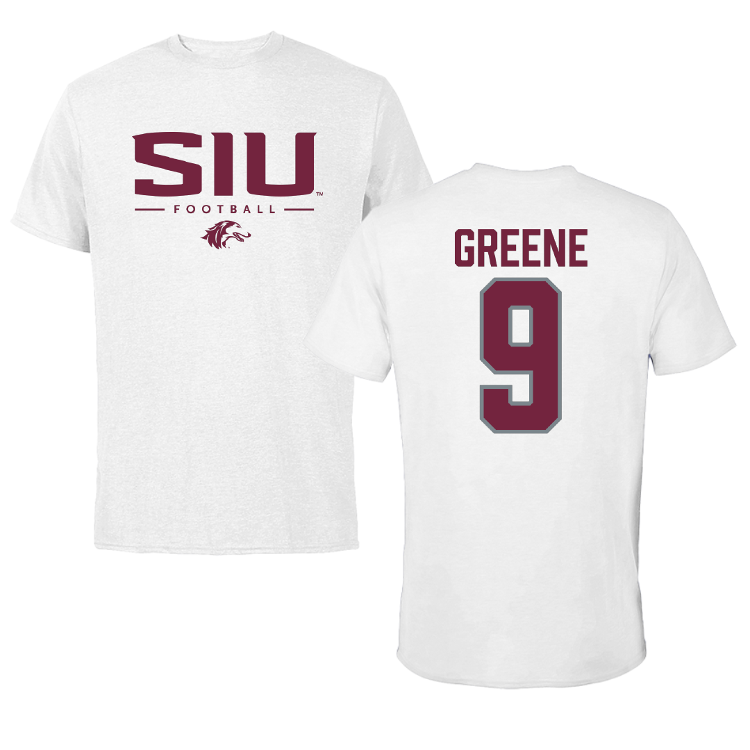 Southern Illinois University at Carbondale Football White Tee - #9 Dewey Greene