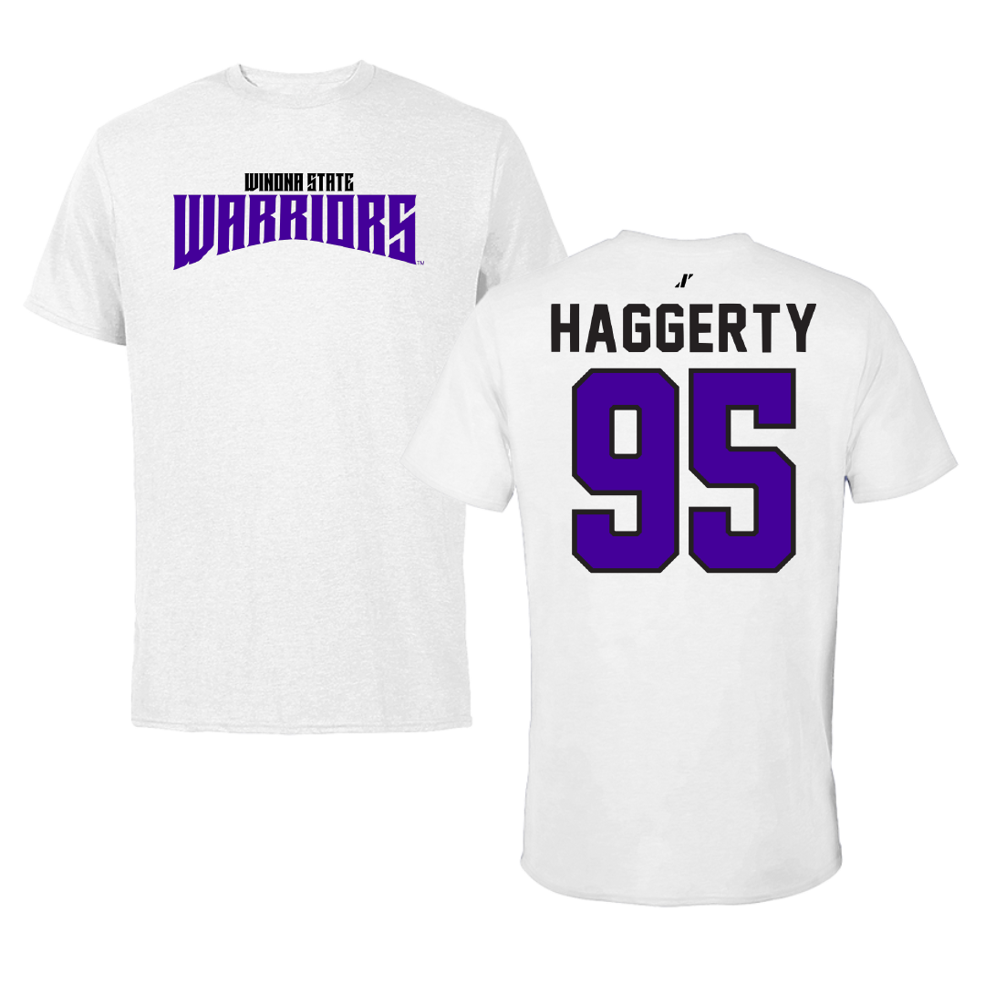 Winona State University Football White Classic Tee - #95 Conner Haggerty