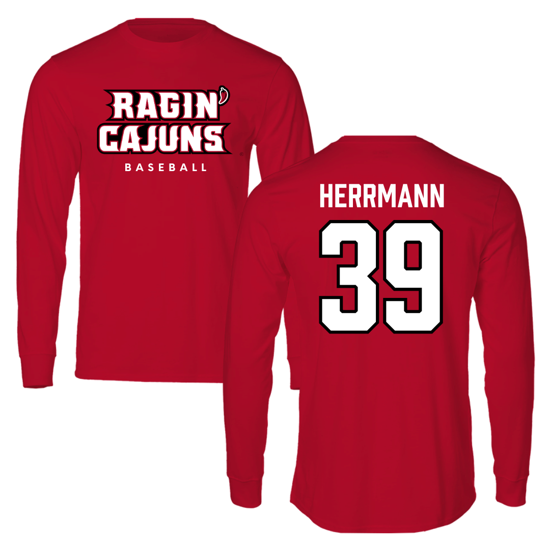 University of Louisiana at Lafayette Baseball Red Performance Long Sleeve - #39 Andrew Herrmann