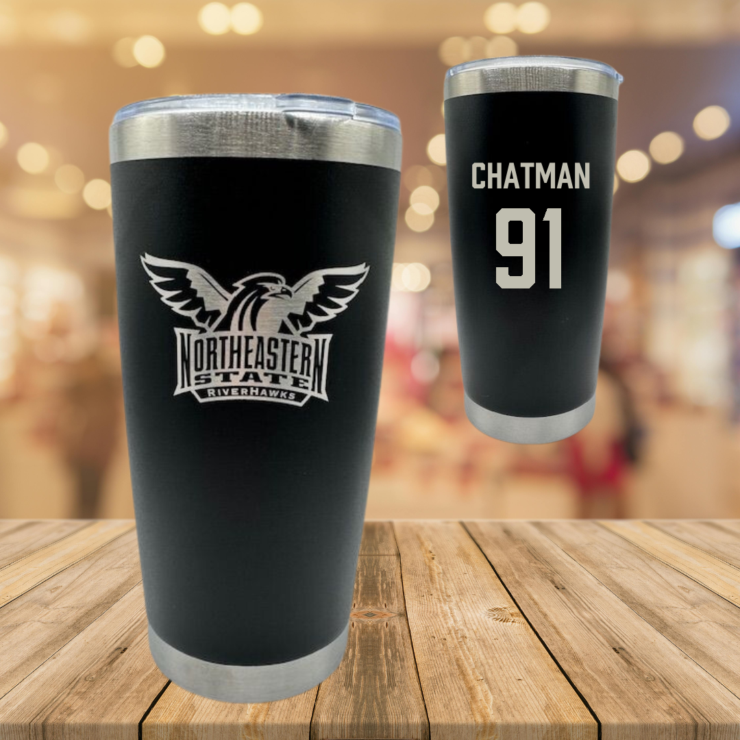 Northeastern State University Football Black Stainless Steel Tumbler - #91 Marquez Chatman
