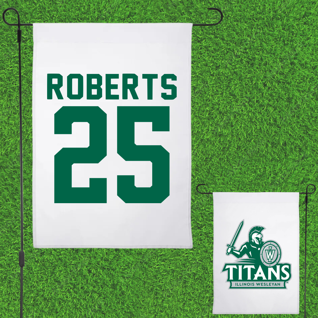 Illinois Wesleyan University Football White Garden Flag - #25 Jaxson Roberts