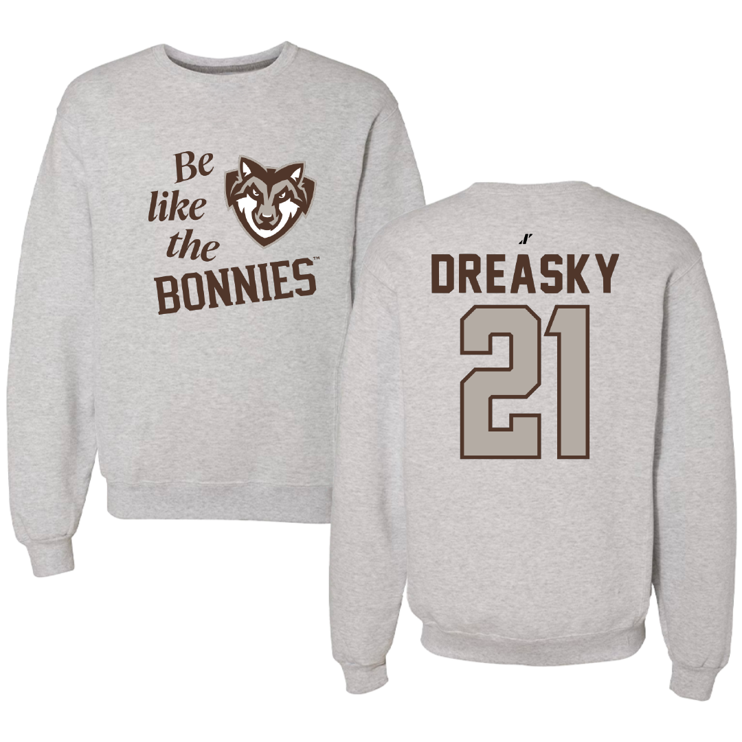 St. Bonaventure University Soccer Light Gray Be Like Us Crewneck - #21 Avery Dreasky