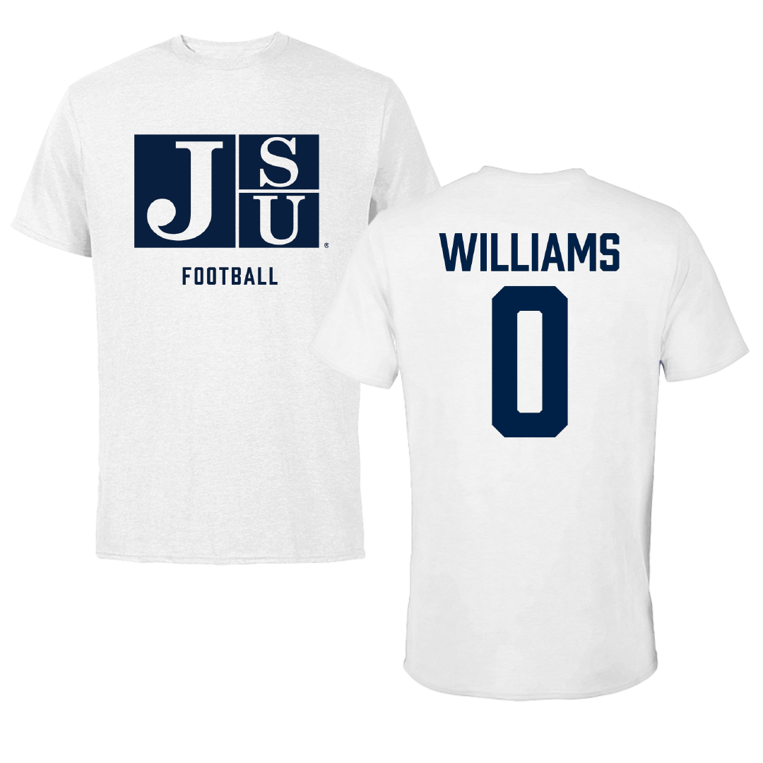 Jackson State University Football White Tee - #0 Jeremiah Williams